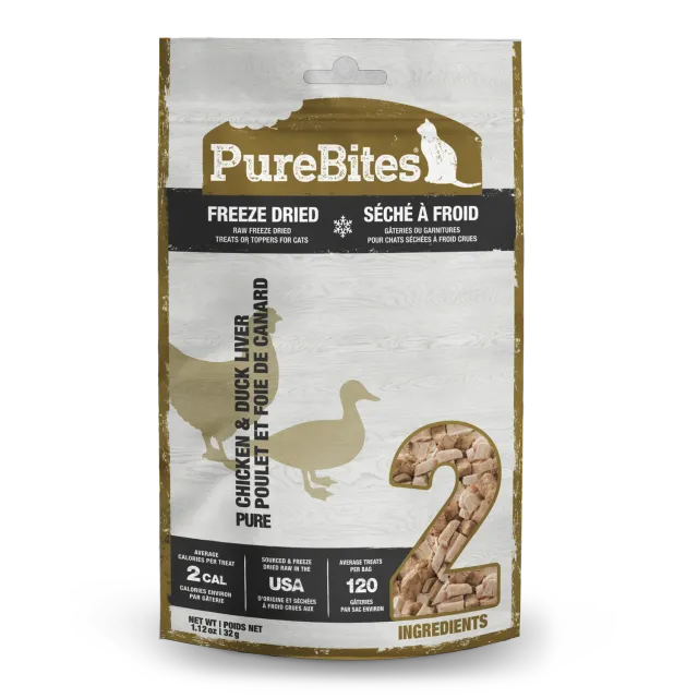 PureBites friandise lyophilisée poulet canard chat 32g