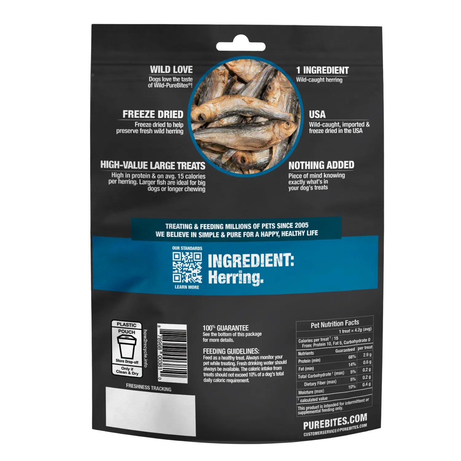 PureBites Hareng Sauvage Lyophilisé Friandises Chien 2.5oz